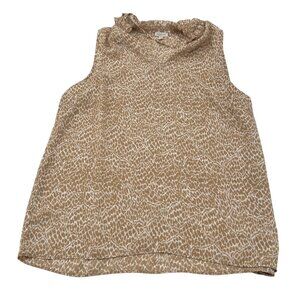 Talbots Women's Sleeveless Animal Print Blouse Ruffle Neckline Size L